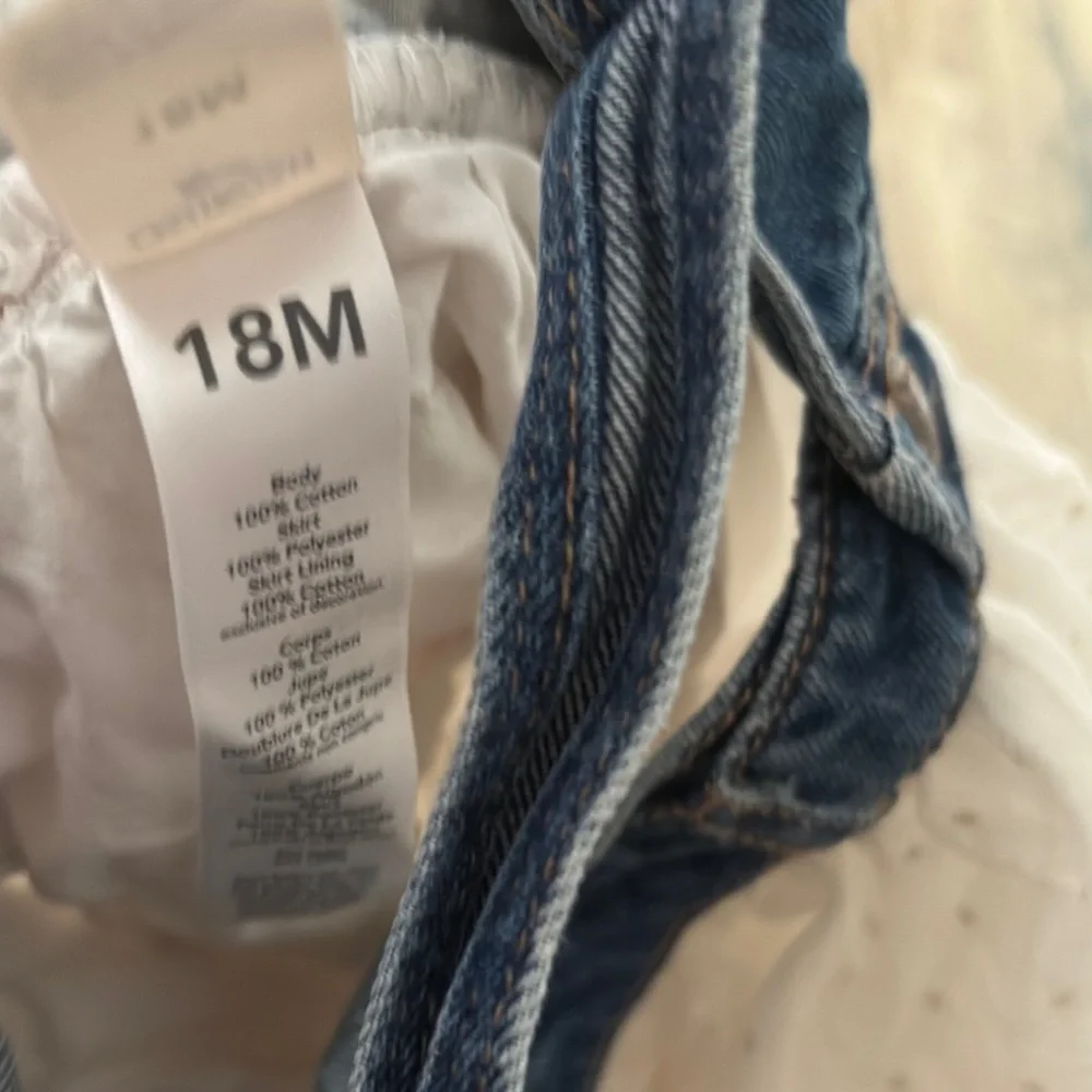 OshKosh B'gosh Blue Denim Dress with Cream Tulle 18 month - Picture 3 of 6